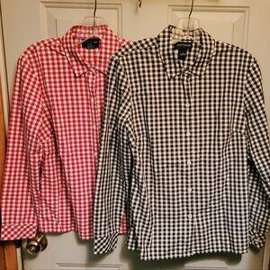 Lot of 2 Ann Taylor Red & White Check/Black & White Check Button Tops Size S